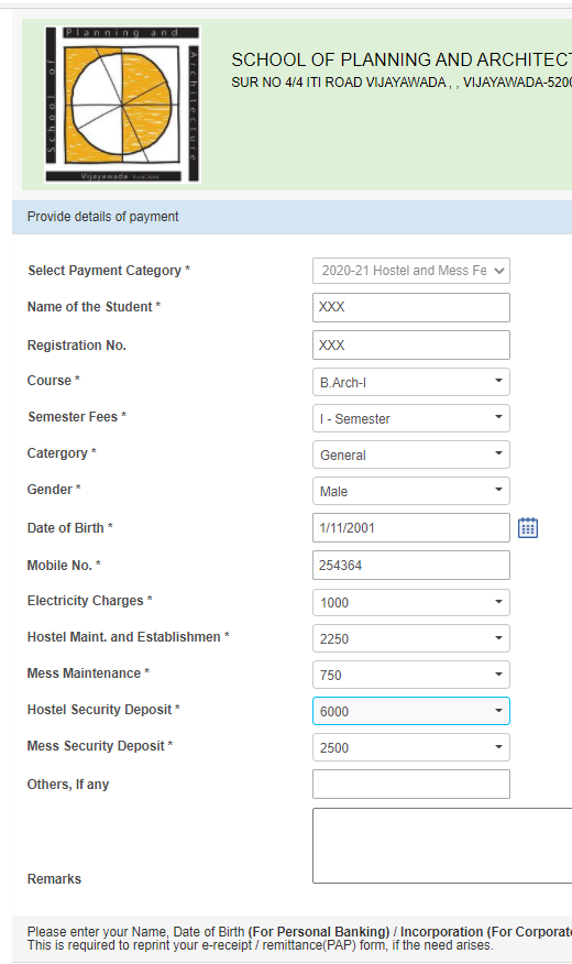 Hostel & Mess Payment